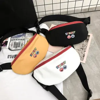 

2019 Summer New Hot Fashion Casual Canvas Bags for Women Female Simple Cartoon Chest Bags Shoulder Bags Messenger Bags