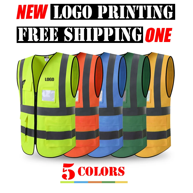 

Mens Safety Vest Waistcoat Reflective Work Safety Vests High Visibility Traffic Vest Logo Print Tool Pocket ID Pocket Free Ship