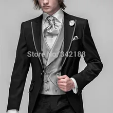 Изготовленные на заказ облегающие смокинги для жениха/черные лучшие мужские пиковые лацкан друг жениха Мужские свадебные костюмы/форма/Жених(куртка+ брюки+ жилет