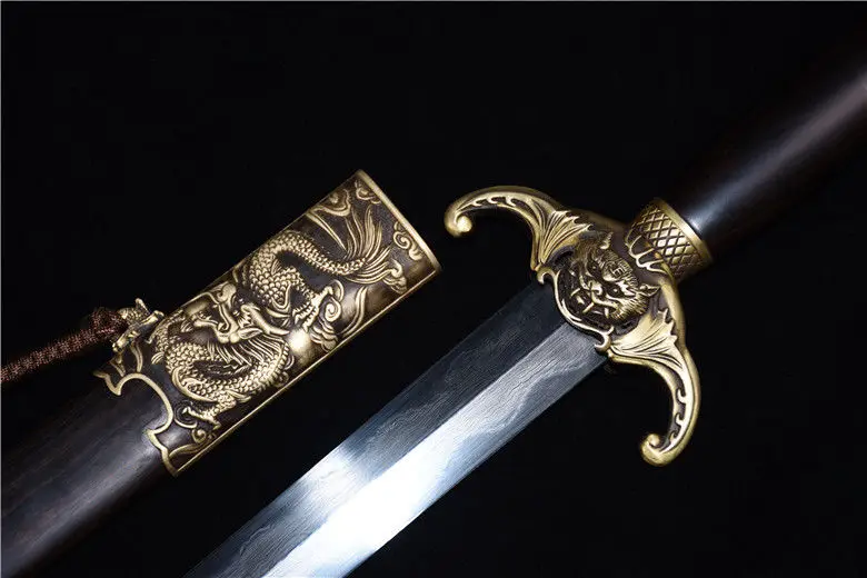Высокое качество Sharp китайский ушу меч обкладка глиной лезвие T10 в сложенном виде узор Сталь латунь приталенный пластичный монтаж