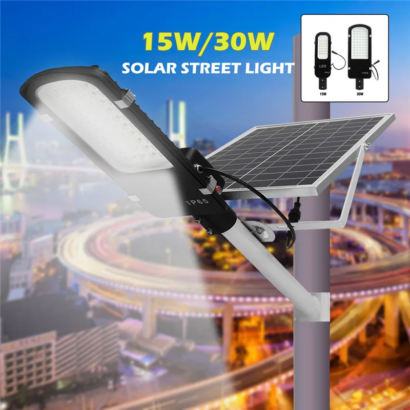 

15/30W Solar Power LED Street Road Light Waterproof Button Switch for Street Garden Yard Pathway Lighting Security Lamp