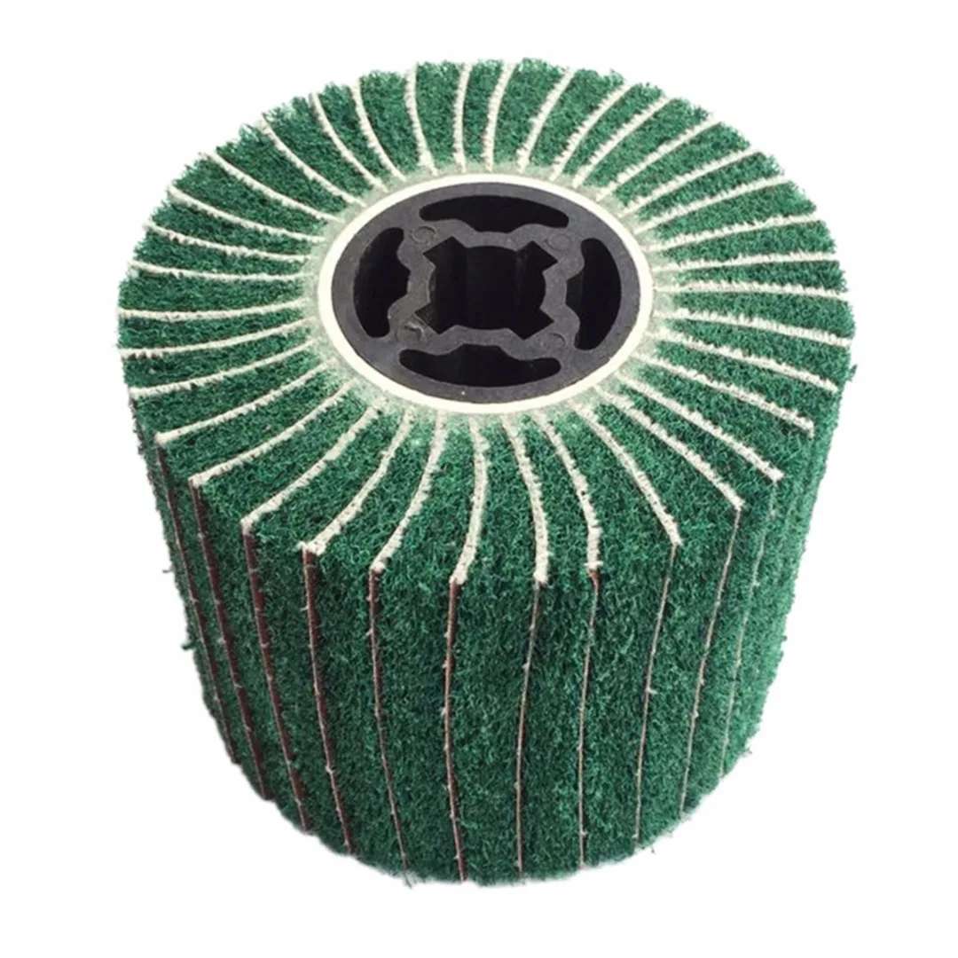 60/80/120/180/240/320  Grit Abrasive Polishing Wheel Non-woven Nylon Flap Wheel Brush Wire Drawing Polishing Burnishing Wheel