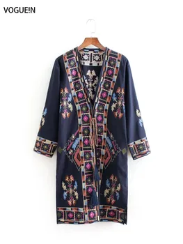 

VOGUEIN New Womens Retro Floral Embroidery 3/4 Sleeve Kimono Cardigan Blouse Tops Wholesale