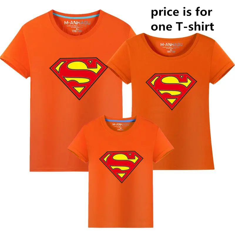Mahagu бренд 1 шт Семейные комплекты родитель, ребенок с Суперменом, футболки на лето и весну Одежда для детей и родителей Комплекты одежды с мультяшными рисунками - Цвет: as chart