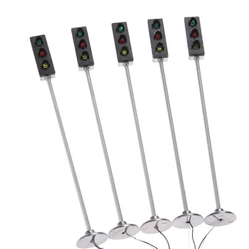 

5pcs Model lamps LED Traffic Signal red Light Metal lamp posts Railway Mini Street Crossing Light layout 140mm/5.51inch 3V