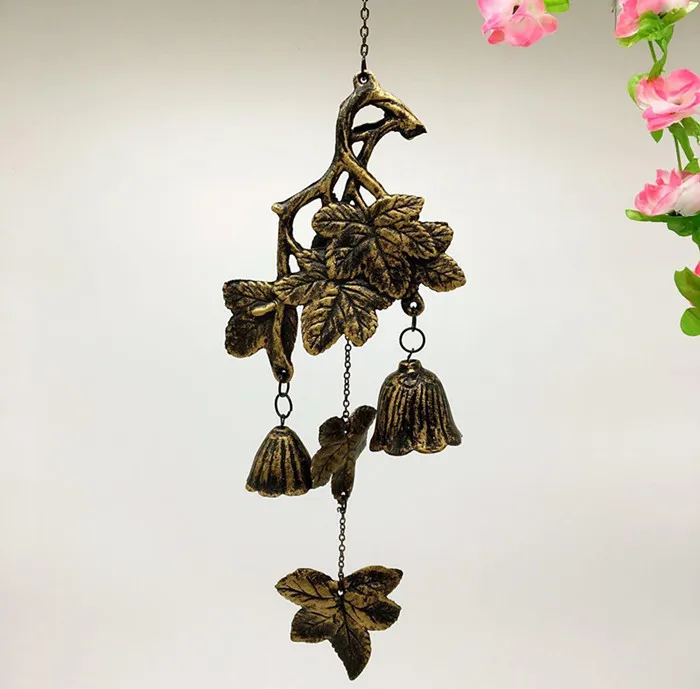 2 Cast Iron Grape Leaf Windchime Bell Vintage Metal Wind Chime Bronze