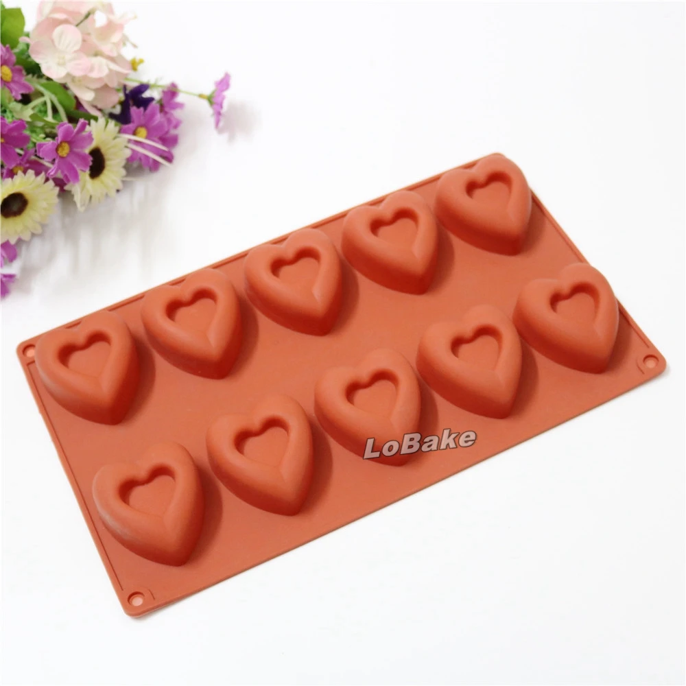 New High quality 10 cavities red heart donut shape molde silicona chocolate fondant pudding jelly candy confeitaria bolo tools | Дом и сад