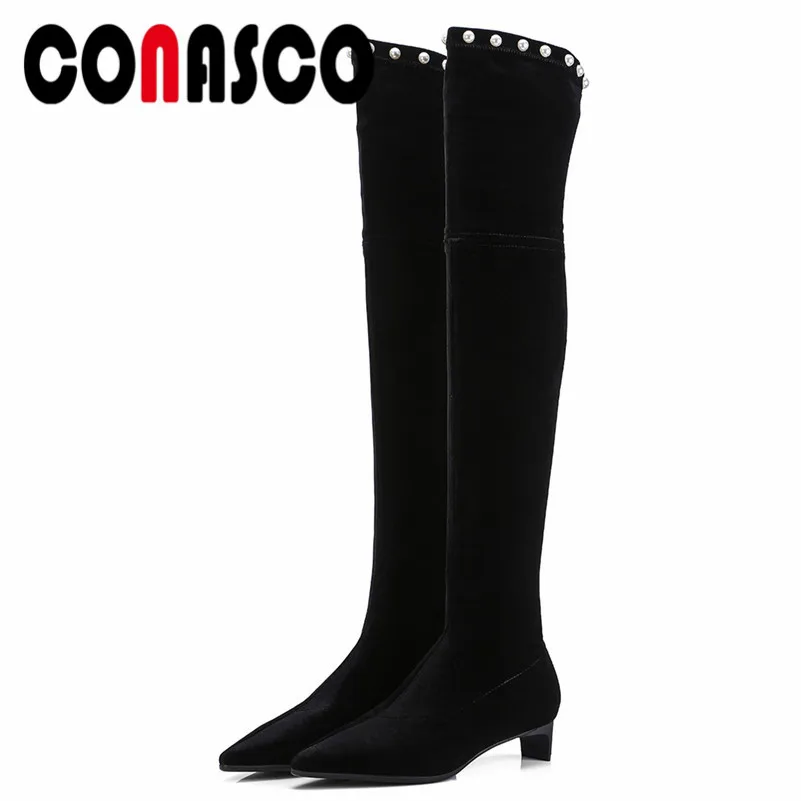 

CONASCO 1New Arrival Women Party Prom Boots Autumn Winter Warm Long&Short Boots Pearl Sexy Pointed Toe High Quality Shoes Woman