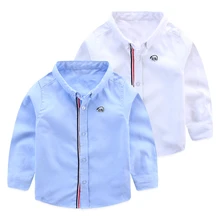 Весенне-осенние однотонные хлопковые рубашки с отворотами и длинными рукавами в английском стиле для маленьких детей, детские рубашки для дня рождения, одежда для мальчиков