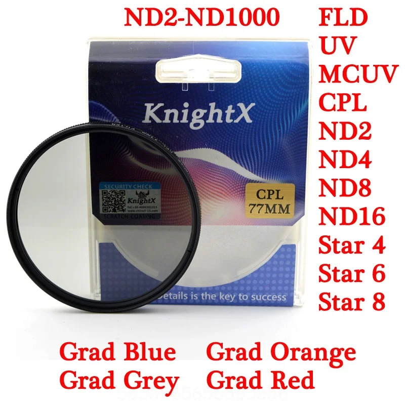 KnightX UV MC MCUV CPL переменный ND 49 мм 52 мм 55 мм 58 мм 67 мм 72 мм 77 мм фильтр объектива для sony Canon Nikon eos 400d 700d a6300 gopro