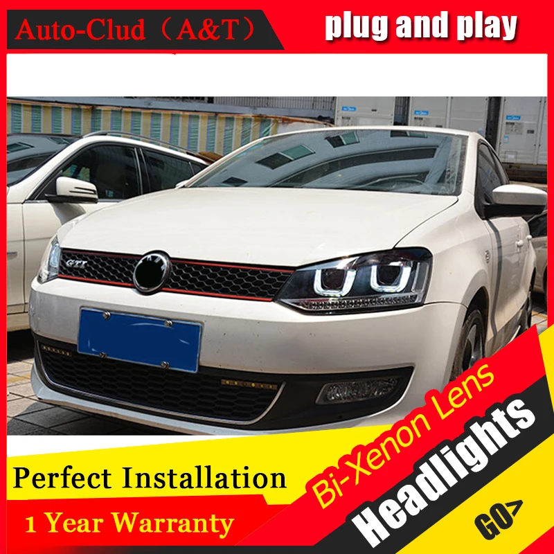 Auto Clud For VW polo headlights U angel eyes DRL 2011 2015 For VW polo LED
