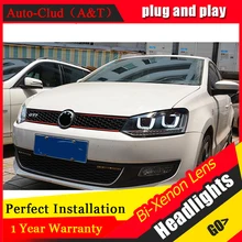 Auto Clud For VW polo headlights U angel eyes DRL 2011 2015 For VW polo LED
