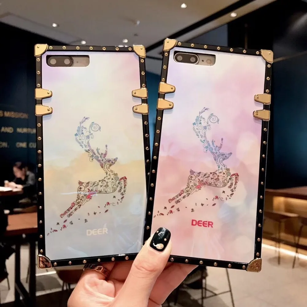 

Luxury Blu-Ray Deer Square Phone Case For Samsung galaxy S8 S9 Plus NOTE 8 NOTE 9 Back Cover