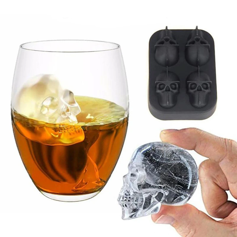 

1Pc Sale Hot Large Ice Cube Maker Tray Pudding Mold 3D Skull Silicone Mold 4 Cavity DIY Form Ice Cream Mold Kitchen Accessories