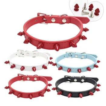

Fashion Pu Leather Spike Studded Dog Collar Red Round Nail Anti Bite Spike for Small and Medium Dog Pet Accessories