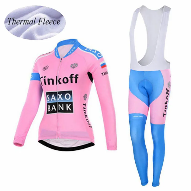 Pink Women's Long Sleeve Winter Thermal Fleece Pro Cycling Jersey Sets