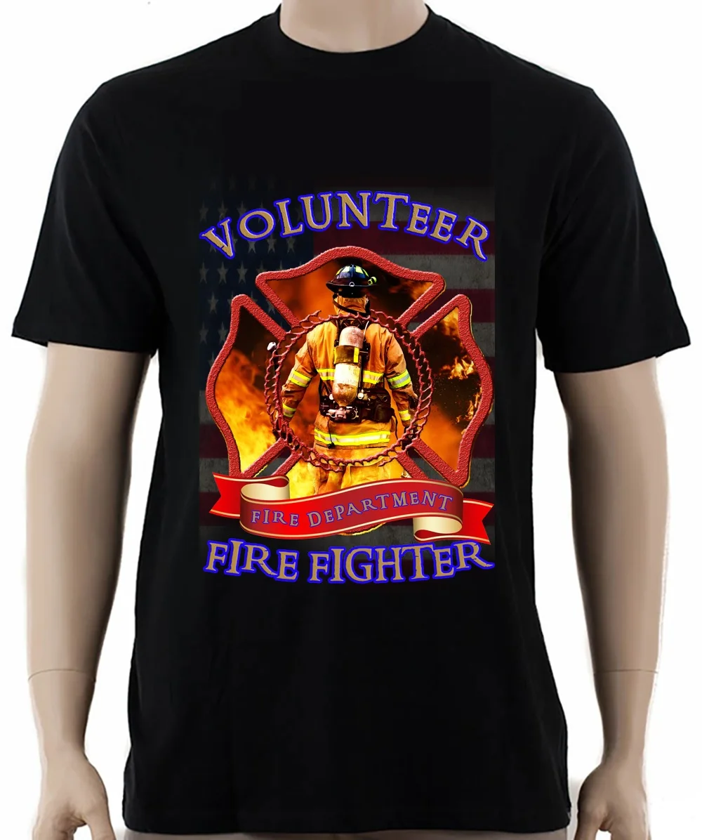 Tshirt Homme 2019 New Firefighter Department Volunteer T Shirts Black Custom Print Graphic Tee Design shirt | Мужская одежда