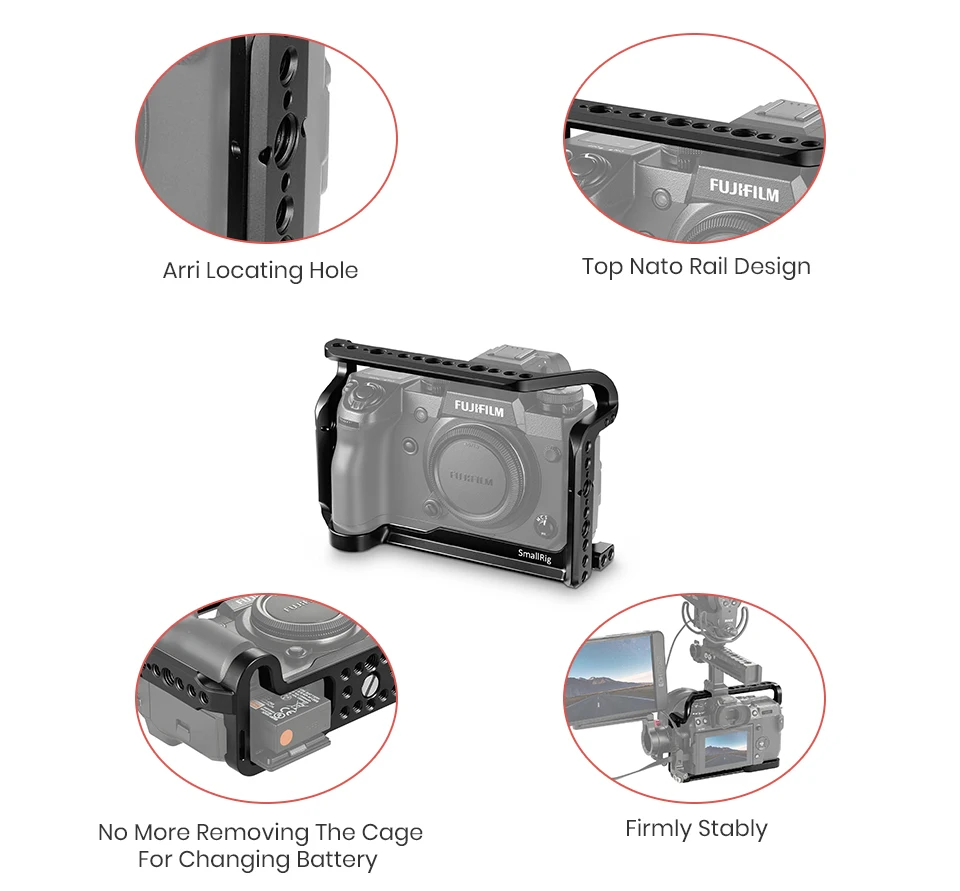 SmallRig Защитная клетка для камеры Fujifilm X-H1 с Bulit-in NATO Rails Arca швейцарская тарелка-2123