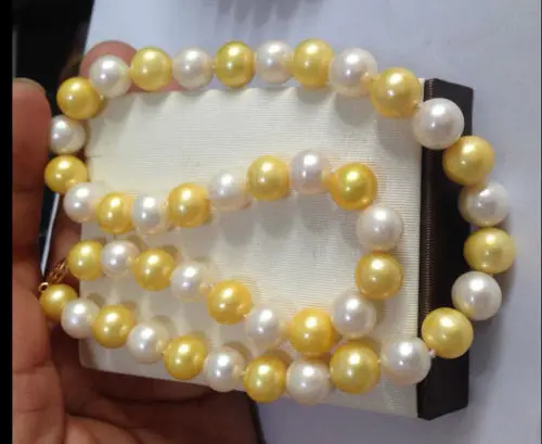 

Hot selling free shipping******* genuine elegant 9-10mm south sea white gold multicolor pearl necklace 17"14k