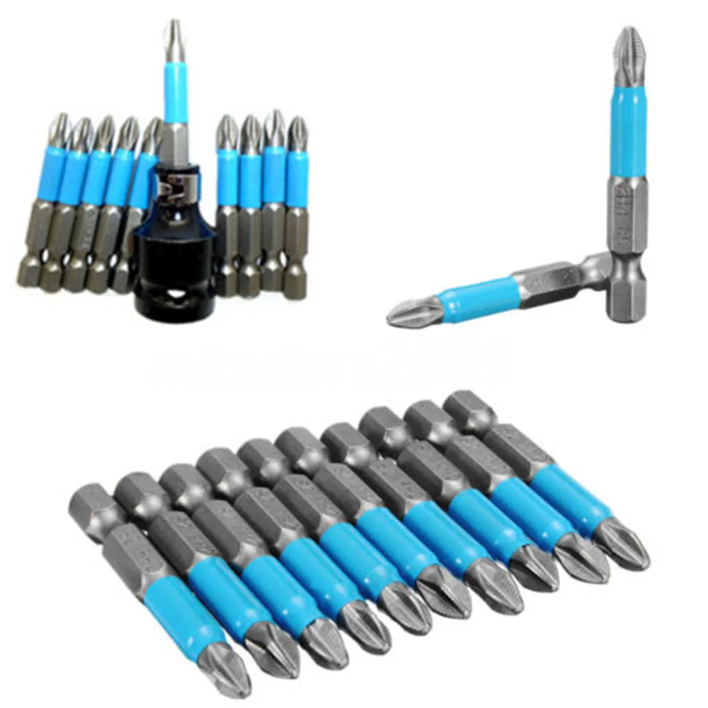New 10pcs Anti Slip Electric Hex Shank Magnetic 50mm Cross Head Screwdriver Bit Tool