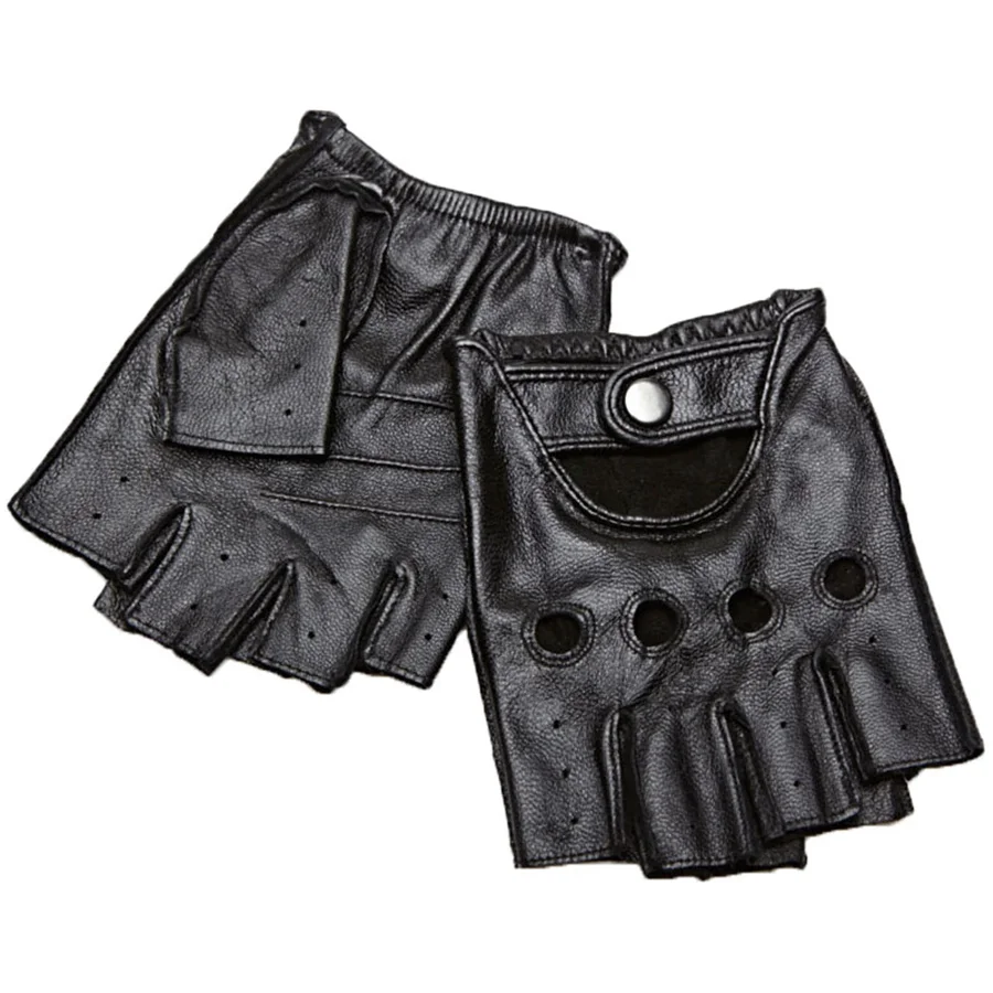 Men's Half Finger Fingerless Leather Gloves Driving Sheepskin Fitness