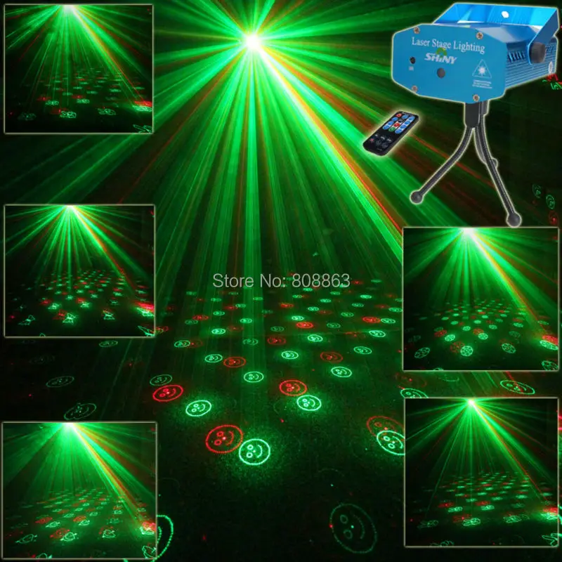 

Mini R&G Remote 6 Patterns Laser Projector Club Bar Dance Disco Home Party Xmas DJ Stage lighting Effect Light Show + Tripod R7