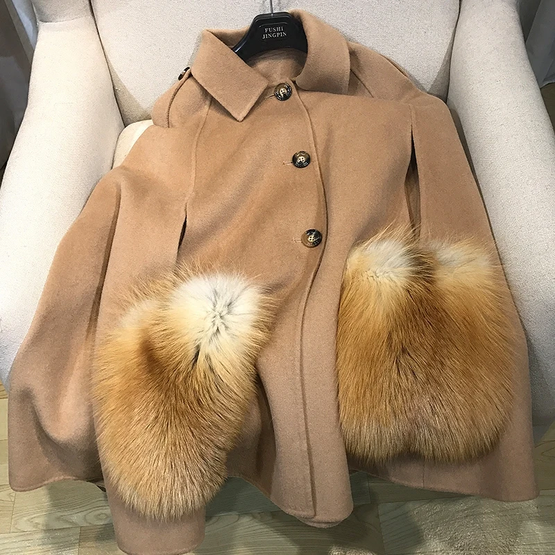 FURSARCAR 2018 New Luxury Winter Autumn Cashmer Real Gold Fox Fur Shawls Women Coats With Fur Pocket Fashion Fox Fur Female Cape FURSARCAR 2018 New Luxury Winter Autumn Cashmer Real Gold Fox Fur Shawls Women Coats With Fur Pocket Fashion Fox Fur Female Cape