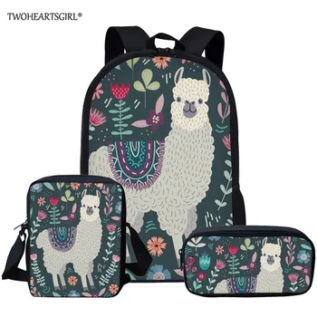 

Twoheartsgirl School Bags for Teenagers Girls Schoolbag Large Capacity Ladies Floral Llama School Backpack Set Rucksack Bagpack