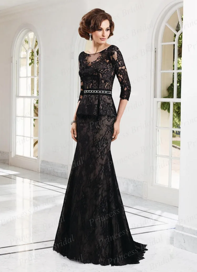 black lace mother of the bride dress