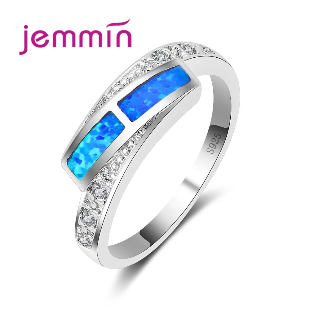 Simple Rings For Ladies 925 Sterling Silver Opal Ring Fine Women Jewelry Accessories With Blue Fire Rhinstone | Украшения и