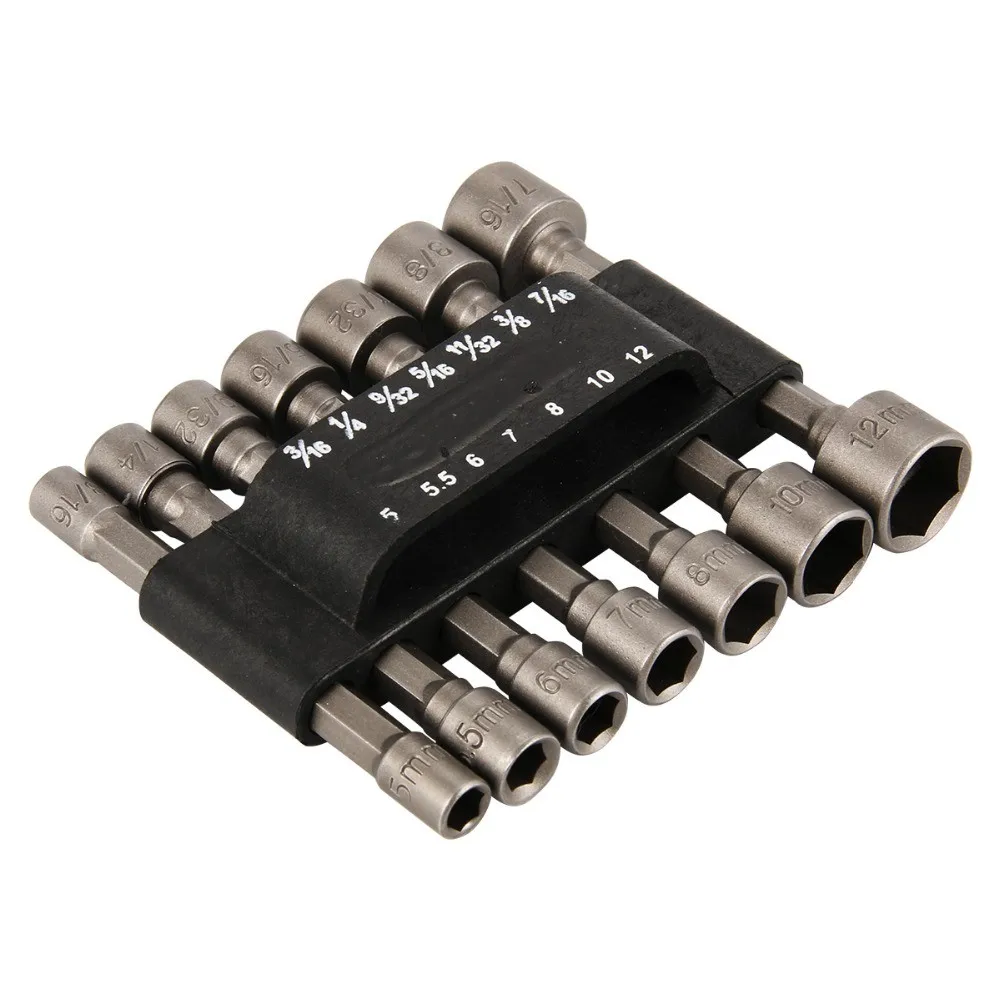 

14pc 1/4" Power Nut Driver Set Dual Standard Hex Shank Quick Change Power Nut Driver Socket Bit Set Nutdrivers SAE Metric Bit MM