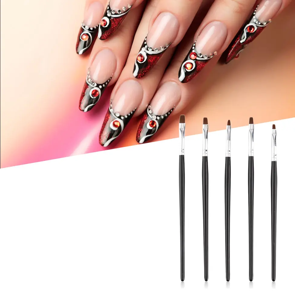 

10Pcs Nail Art Brush Flat Pen Drawing Painting Tips Dust Clean Builder Acrylic UV Gel Polish Extension Design Tools Manicure