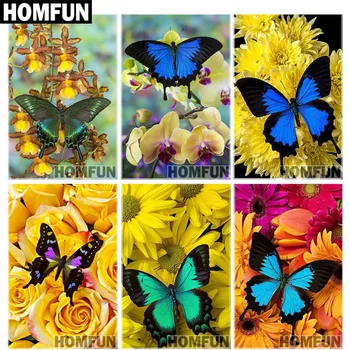 

HOMFUN Full Square/Round Drill 5D DIY Diamond Painting "Butterfly Flower" 3D Embroidery Cross Stitch 5D Home Decor Gift