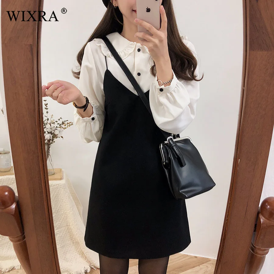 

Wixra 2019 New Spring Autumn V Neck Spaghetti Strap Short Dress Solid Basic Dresses Womens Clothing For Female
