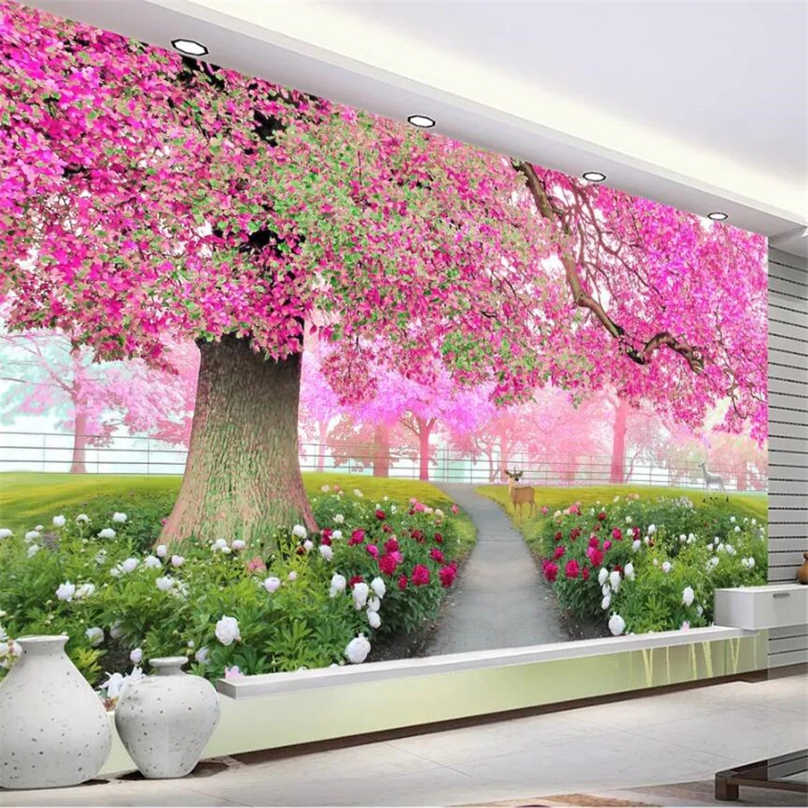Beibehang пользовательские обои 3d фото фрески Papel de parede Flower Sakura Tree Walkway 3D гостиная TV