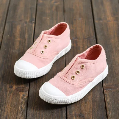 Детская парусиновая обувь с эластичными лентами; детская обувь для девочек; однотонные простые удобные кроссовки для девочек; Tenis Infantil Zapatos - Color: Pink