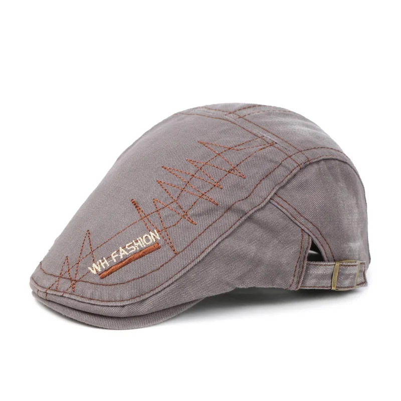 

Men's Cotton Washed Visors with Embroidered letter Thread Curved duck bill Retro Shovel Hat Flat Cap Painter Casquette Detective