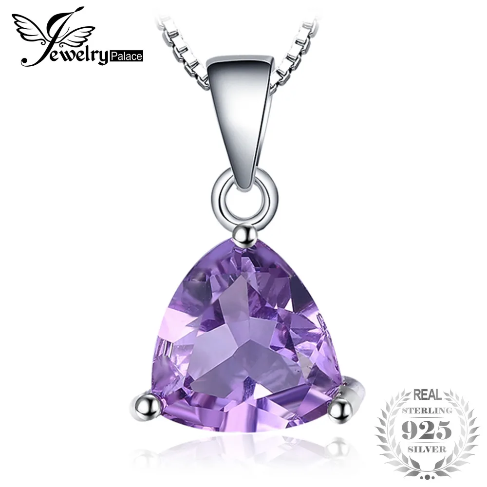 

JewelryPalace Trillion 1.6ct Natural Purple Amethyst Birthstone 925 Sterling Silver Solitaire Pendant Necklaces 45cm Box Chain