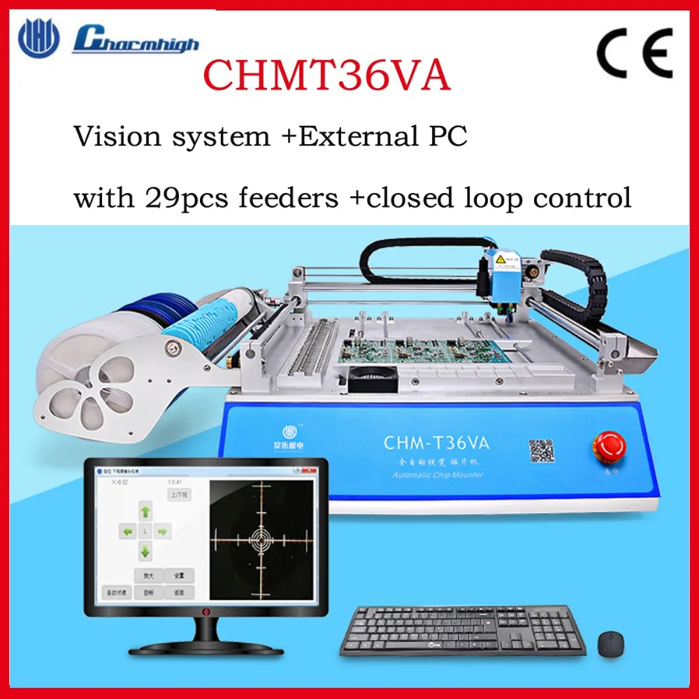 

SMT Desktop Pick and Place machine , CHMT36VA (Vision system + closed loop control +, 29pcs feeders ) ,0402-5050 SOP QFN TQFP