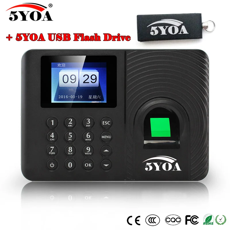 

A10FY + Usb Flash Drive biometric fingerprint time clock English Spanish Portuguese Voice attendance recorder machine reader