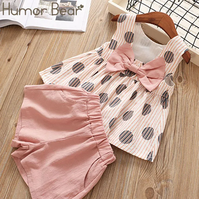 Humor Bear/Одежда для девочек Детский костюм брендовые комплекты одежды для детей Летняя одежда с бантом для маленьких девочек костюм для маленьких девочек из 2 предметов - Цвет: pink BT053I
