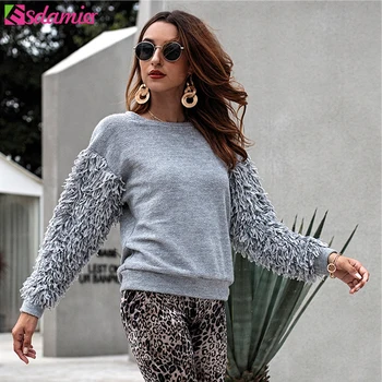 

ESDAMIER 2018 Autumn Tassels Pullovers Knitted Winter Sweater Women O Neck Long Sleeve Outerwear Casual Black White Gray