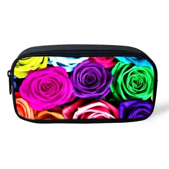 

THIKIN Flower Print Kid School Pencilcase Bag Rainbow Rose Pattern Kawaii Pen Cute School Pencil Case for Children Girls Pen Bag