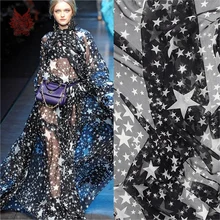 Черно-белый принт со звездами шелк шифон ткань для платья шелк натуральная ткань telas tecidos stoffen 6 мм SP1527