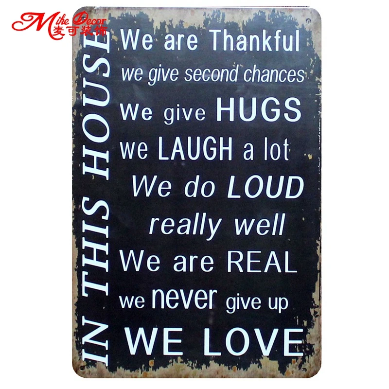 [ Mike86 ] We are Thankful In this House Quote Mural Painting Retro Store Vintage Poster Metal Sign Decor 20X30 CM AA-397B | Дом и сад