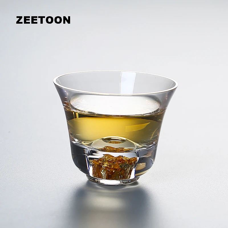60ml Japanese Style Boutique Thick Crystal Glass Master Cup Gold Foil Teacup Heat-resistant Tea Bowl Kung Fu Sets | Дом и сад