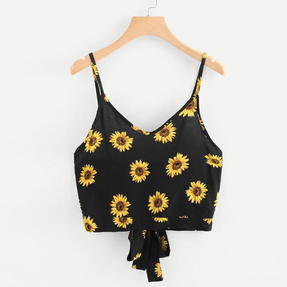 

Women's Self Tie Back V Neck Print Floral Crop Cami Top Camisole Blouse Halter Top Fashion Camis Sleeveless Camisole Weste#5