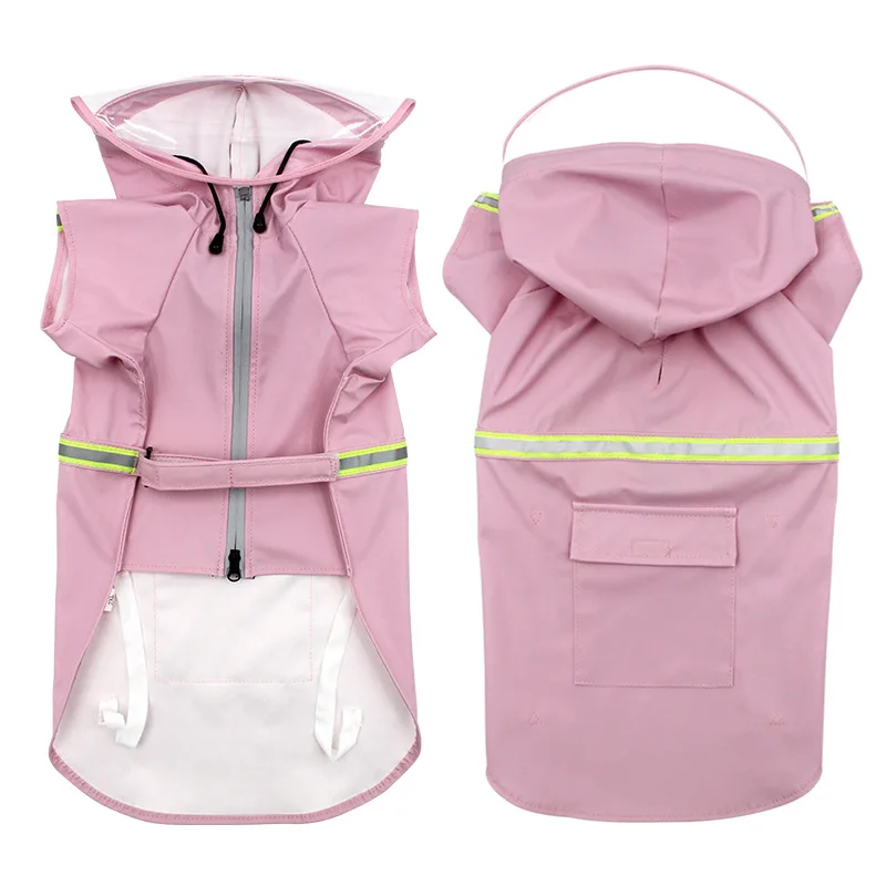 Pet Dog Raincoat Reflective Waterproof Clothes For Medium Large Dogs Golden Retriever Labrador Hooded Impermeable Rain Coat - Цвет: Pink