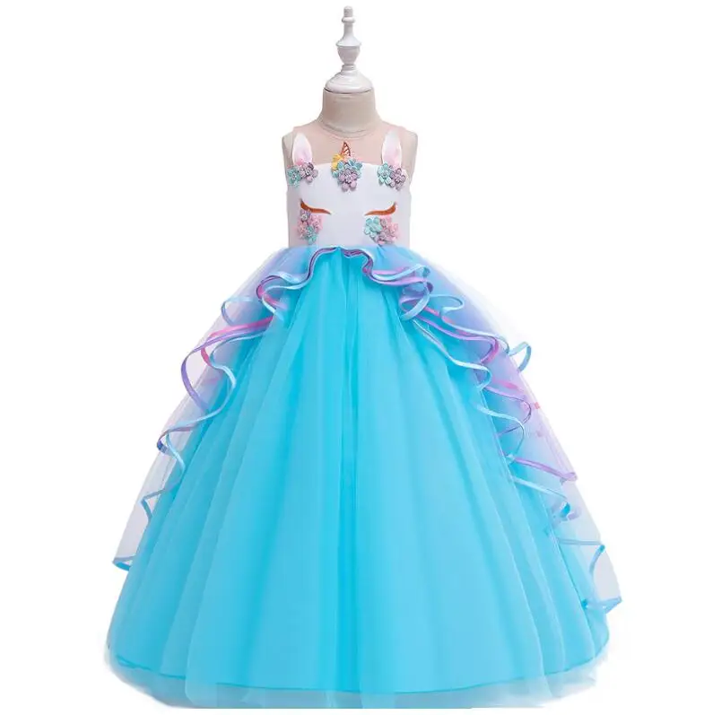 

Princess Kids Dresses for Girls Teenage Girl Clothing Puffy Beaded Flowers Children Long Evening Party Dress Gown 5-16 Years old