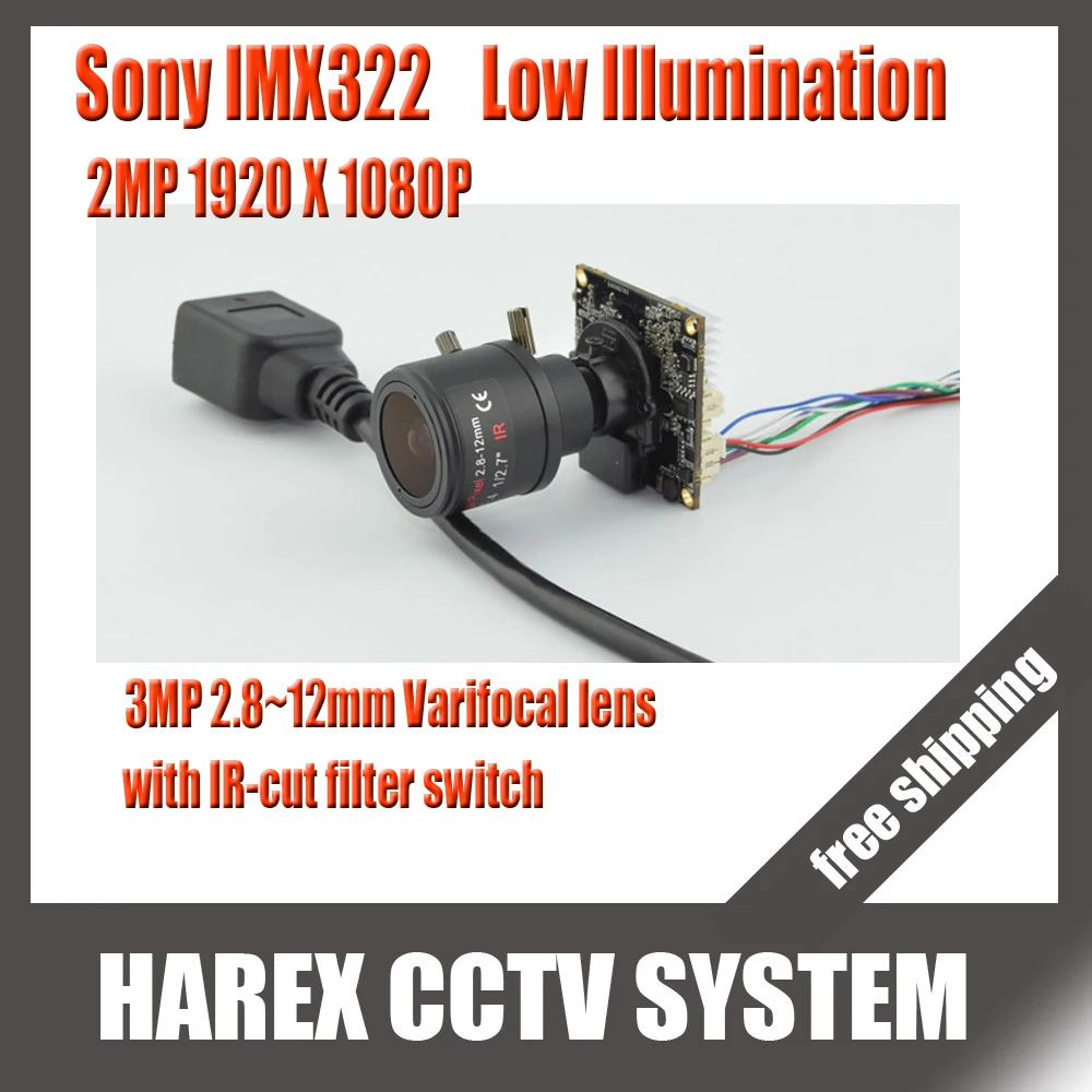 Sony IMX322 1080P 2MP mini IP Camera Main board module with 2.8-12mm varifocal lens IR-cut filter switch. Free shipping